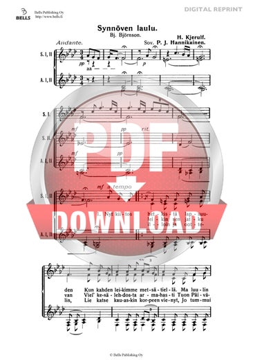 Kjerulf, Halfdan (arr. P. J. Hannikainen): Synn&ouml;ven laulu