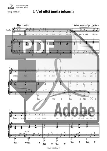 Trad. (arr. Toivo Kuula): Voi niit&auml; tuntia tuhansia, Op. 17b n. 4