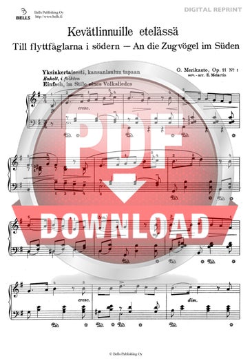 Merikanto, Oskar (arr. Erkki Melartin): Kev&auml;tlinnuille etel&auml;ss&auml;, Op. 11 n. 1 (pianoforte)