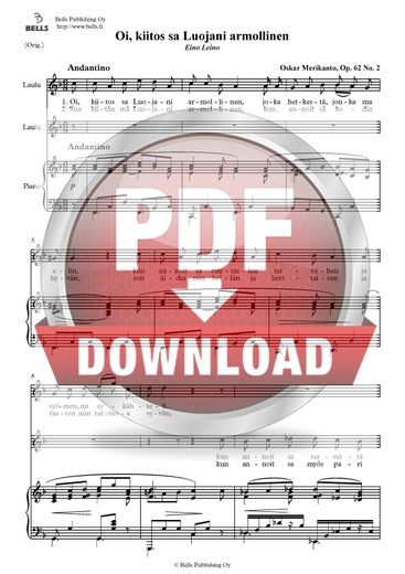 Merikanto, Oskar: Oi, kiitos sa Luojani armollinen, Op. 62 n. 2