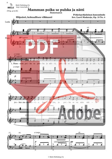 Trad. (arr. Leevi Madetoja): Mamman poika se pulska ja n&auml;tti, Op. 18 n. 4