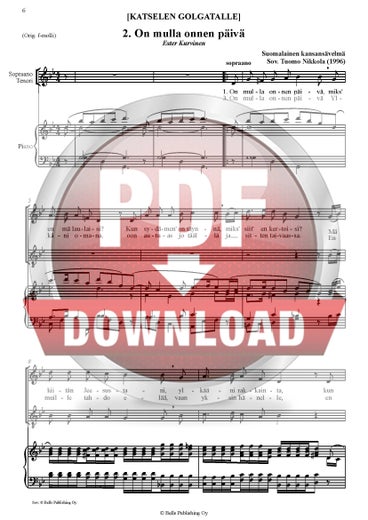 Trad. (arr. Tuomo Nikkola): On mulla onnen p&auml;iv&auml; (duetto)